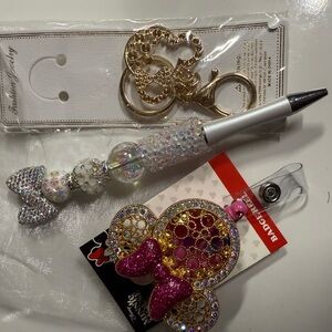 New Mickey Mouse bundle Gold and Pink Keychain and Pen Set